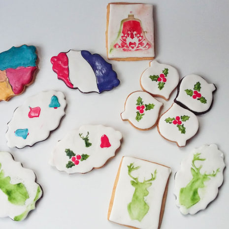Decorated cookies with stencil and painting technique Christmas