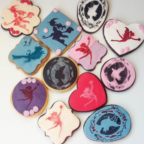 Decorated cookies with stencil and painting technique Witches